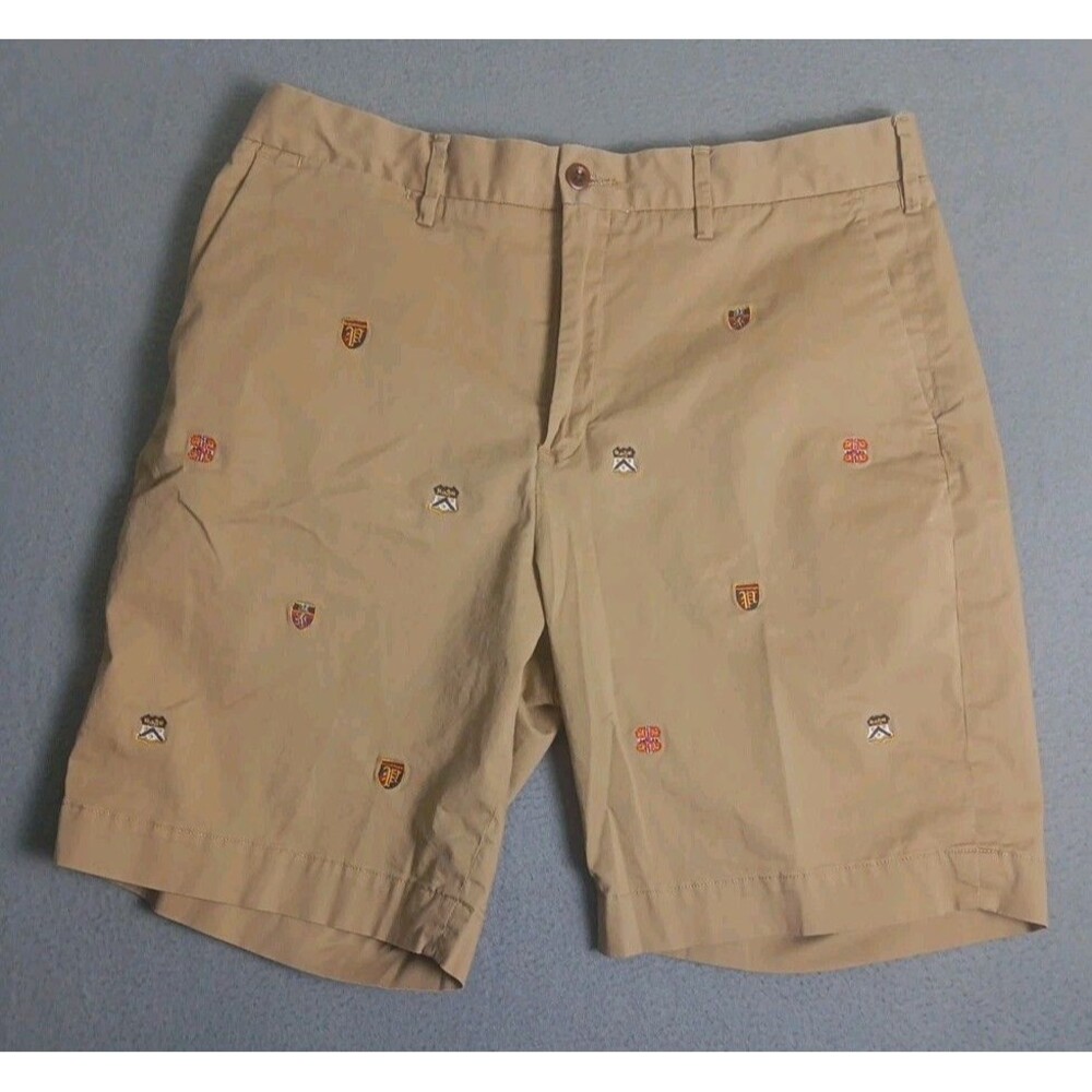 MENS SIZE 33 TAN MULTIPLE CRESTS POLO RALPH LAUREN SHORTS - EUC-south chlt